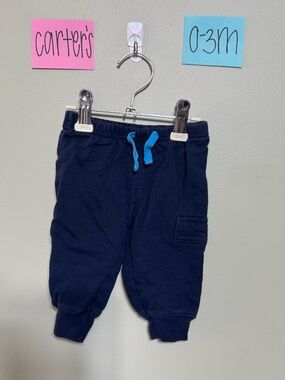 NWOT Carter's Navy Infant Jogger Pants with Blue Drawstring, Size 0-3M